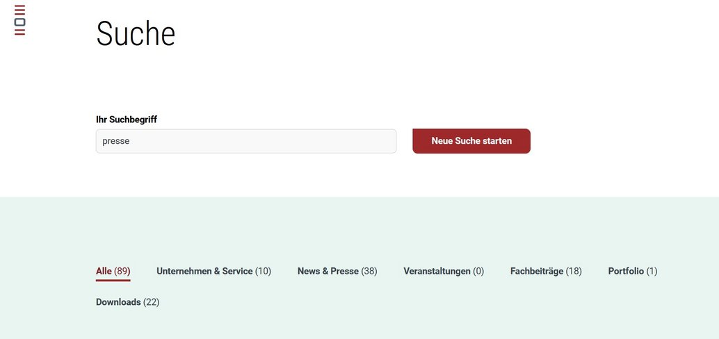 Bildschirmfoto der Suchmaske mit Suchergebnissen auf dataport.de 