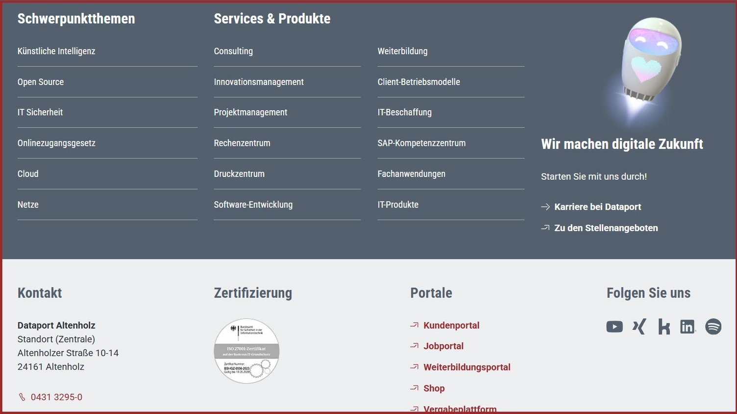 Screenshot vom unteren Menü (Footer)