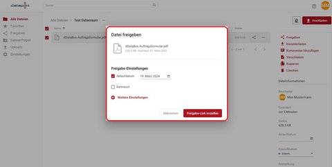 Maske: Dateien per Freigabe-Link versenden