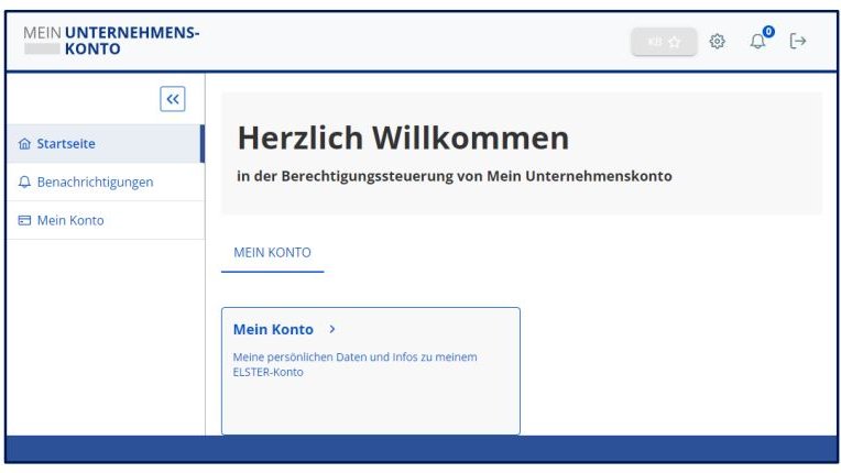 Benutzeroberfläche von Mein Unternehmenskonto